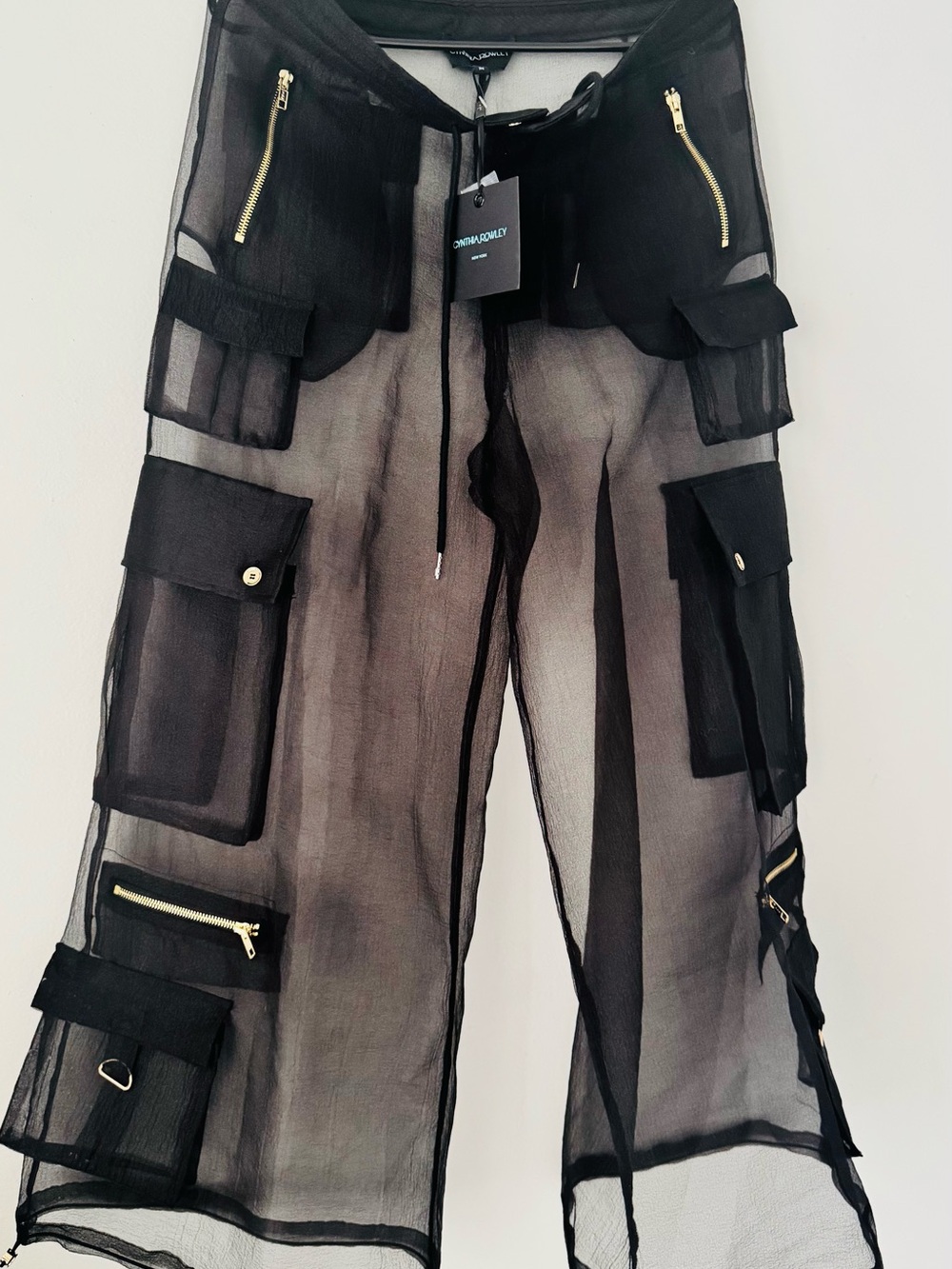 Cynthia Rowley Black Sheer Cargo Pants with Utility Pockets